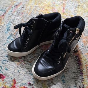 Black High-Top Wedge Sneakers